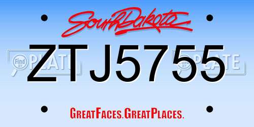 ZTJ5755 South Dakota License Plate
