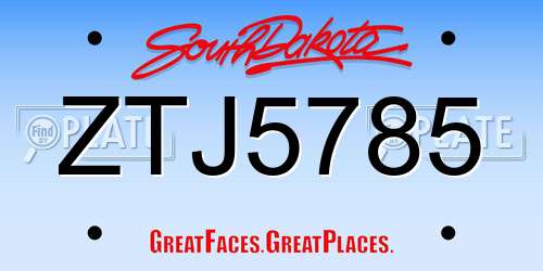 ZTJ5785 South Dakota License Plate