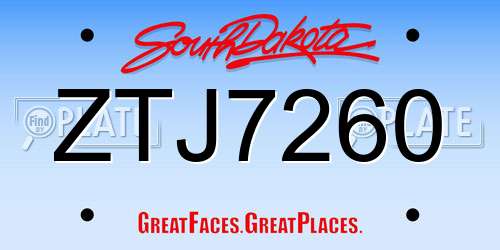 ZTJ7260 South Dakota License Plate