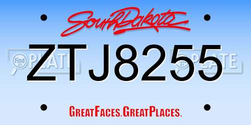 ZTJ8255 South Dakota License Plate
