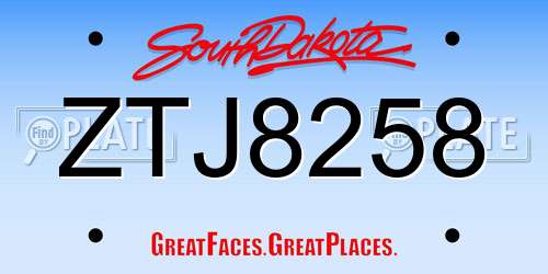 ZTJ8258 South Dakota License Plate
