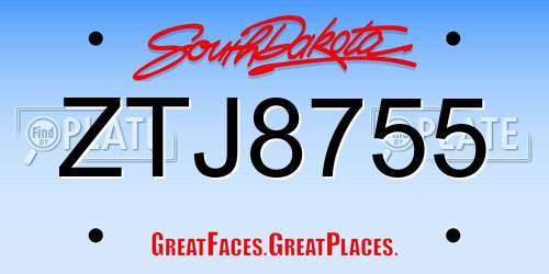 ZTJ8755 South Dakota License Plate