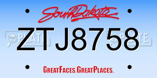 ZTJ8758 South Dakota License Plate