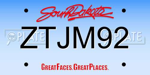 ZTJM92 South Dakota License Plate