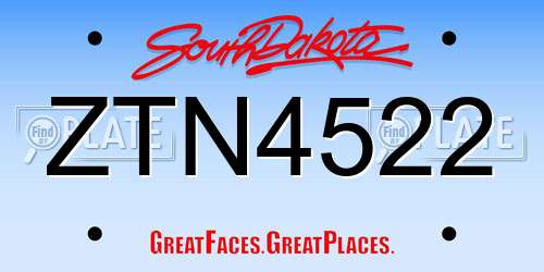 ZTN4522 South Dakota License Plate