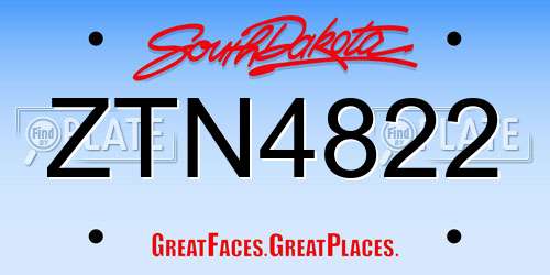 ZTN4822 South Dakota License Plate