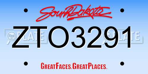 ZTO3291 South Dakota License Plate