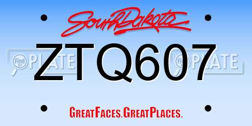 ZTQ607 South Dakota License Plate