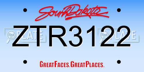 ZTR3122 South Dakota License Plate