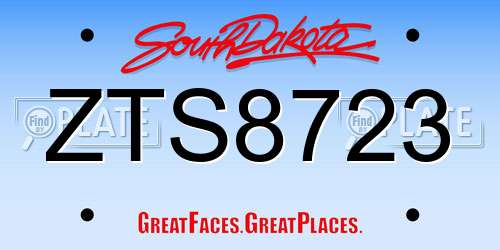 ZTS8723 South Dakota License Plate