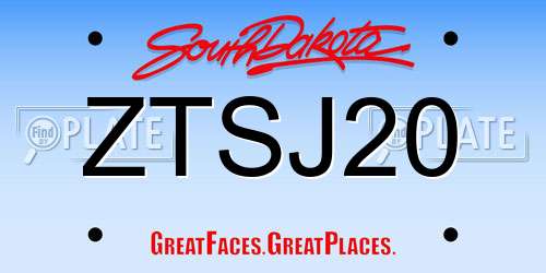 ZTSJ20 South Dakota License Plate