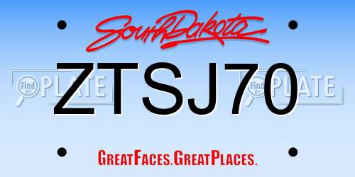 ZTSJ70 South Dakota License Plate