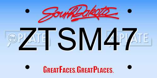 ZTSM47 South Dakota License Plate