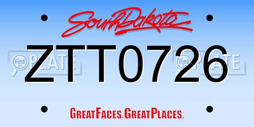 ZTT0726 South Dakota License Plate