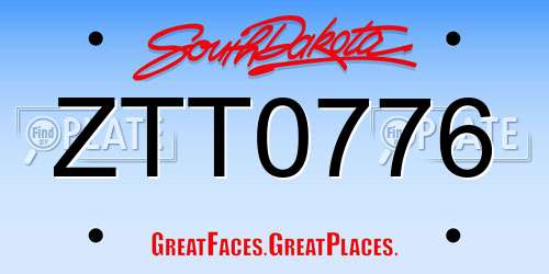 ZTT0776 South Dakota License Plate