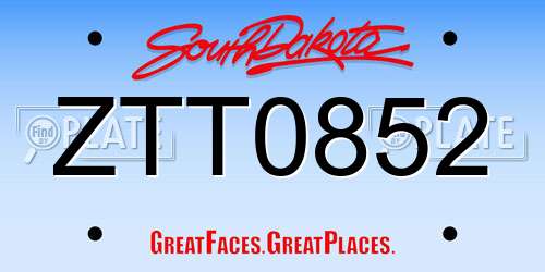 ZTT0852 South Dakota License Plate