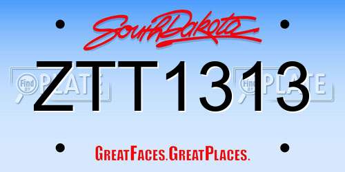 ZTT1313 South Dakota License Plate