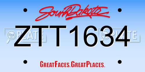 ZTT1634 South Dakota License Plate