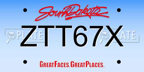 ZTT67X South Dakota License Plate