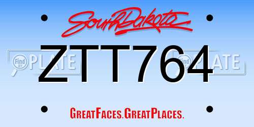 ZTT764 South Dakota License Plate