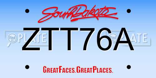 ZTT76A South Dakota License Plate