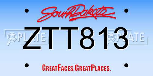 ZTT813 South Dakota License Plate