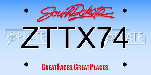 ZTTX74 South Dakota License Plate