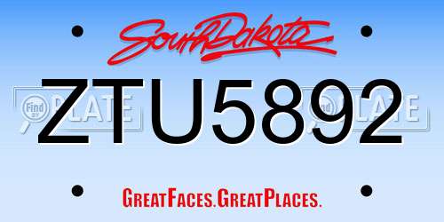 ZTU5892 South Dakota License Plate