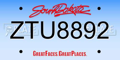 ZTU8892 South Dakota License Plate