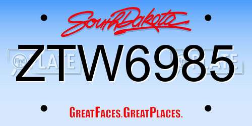 ZTW6985 South Dakota License Plate