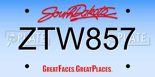ZTW857 South Dakota License Plate