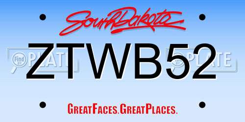 ZTWB52 South Dakota License Plate