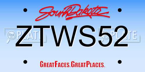 ZTWS52 South Dakota License Plate