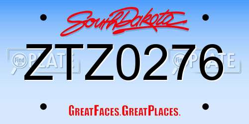 ZTZ0276 South Dakota License Plate
