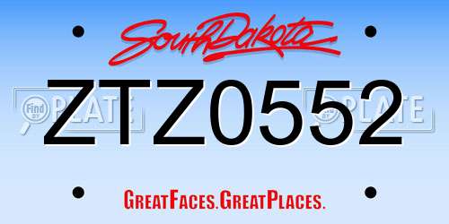 ZTZ0552 South Dakota License Plate