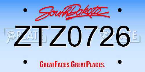 ZTZ0726 South Dakota License Plate
