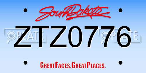 ZTZ0776 South Dakota License Plate