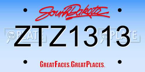 ZTZ1313 South Dakota License Plate