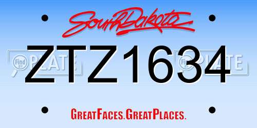 ZTZ1634 South Dakota License Plate