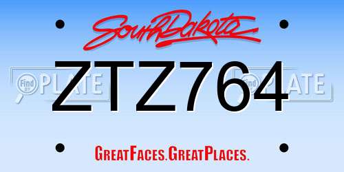 ZTZ764 South Dakota License Plate