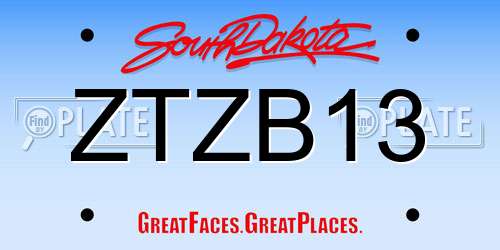 ZTZB13 South Dakota License Plate