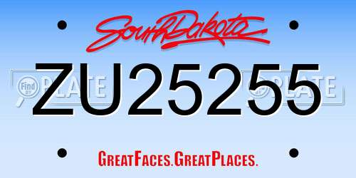 ZU25255 South Dakota License Plate