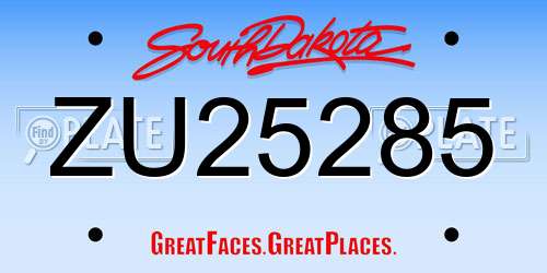 ZU25285 South Dakota License Plate