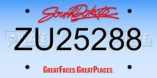 ZU25288 South Dakota License Plate
