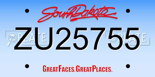 ZU25755 South Dakota License Plate