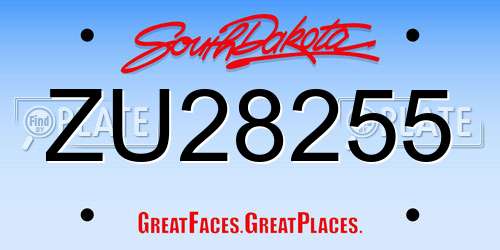 ZU28255 South Dakota License Plate
