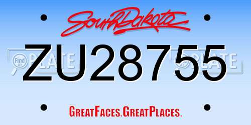 ZU28755 South Dakota License Plate