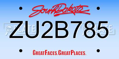 ZU2B785 South Dakota License Plate