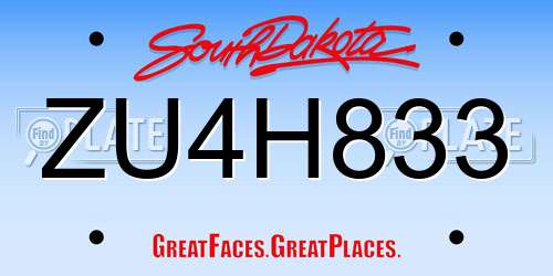 ZU4H833 South Dakota License Plate