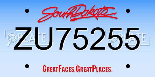 ZU75255 South Dakota License Plate